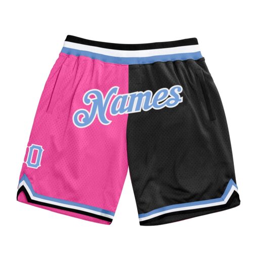split_0393 Custom Pink Light Blue-Black Authentic Throwback Split Fashion Basketball Shorts
