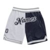 Custom White Navy-Gray Authentic Throwback Split Fashion Basketball Shorts