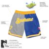 Custom Gray Gold-Blue Authentic Throwback Split Fashion Basketball Shorts