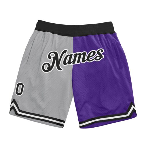 split_0550 Custom Gray Black-Purple Authentic Throwback Split Fashion Basketball Shorts