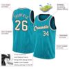 Custom Teal White Pinstripe White-Old Gold Authentic Basketball Jersey