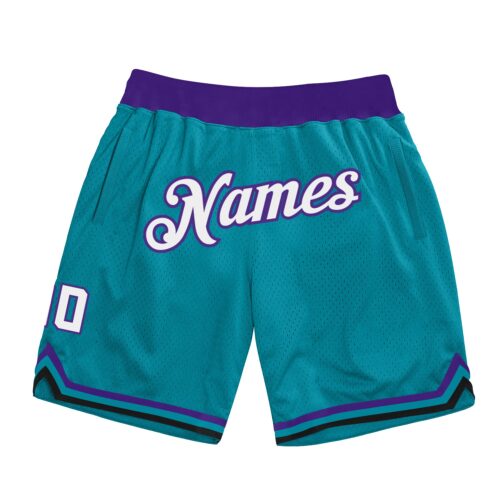teal_0055 Custom Teal White-Purple Authentic Throwback Basketball Shorts