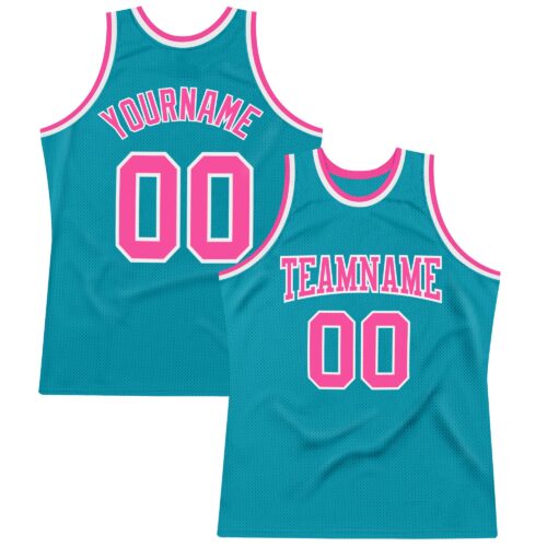 teal_0056 Custom Teal Pink-White Authentic Throwback Basketball Jersey