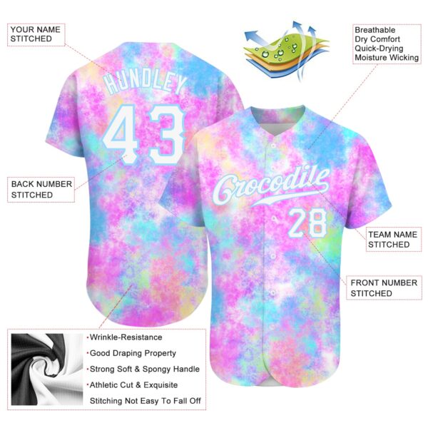 Custom Tie Dye White-Light Blue 3D Watercolor Gradient Authentic Baseball Jersey