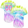 Custom Tie Dye Pink-Light Blue 3D Rainbow Authentic Baseball Jersey