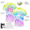Custom Tie Dye Pink-Light Blue 3D Rainbow Authentic Baseball Jersey