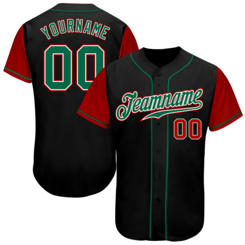 two_tone_0151 Custom Black Kelly Green-Red Authentic Two Tone Baseball Jersey