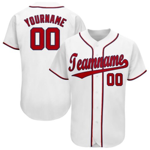 washington_0018 Custom White Red-Navy Baseball Jersey