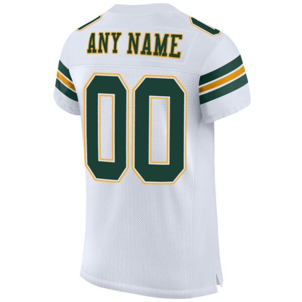 Custom White Green-Gold Mesh Authentic Football Jersey