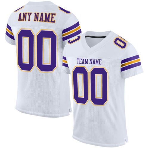 white_0007 Custom White Purple-Gold Mesh Authentic Football Jersey