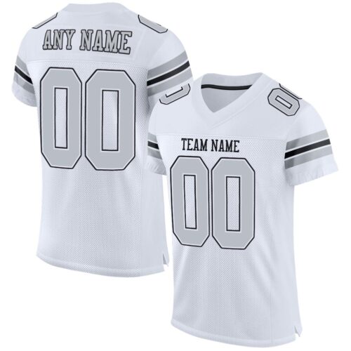 white_0015 Custom White Silver-Black Mesh Authentic Football Jersey