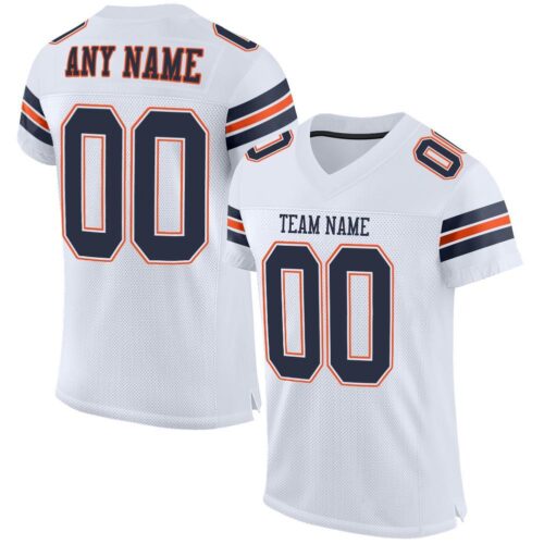 white_0019 Custom White Navy-Orange Mesh Authentic Football Jersey