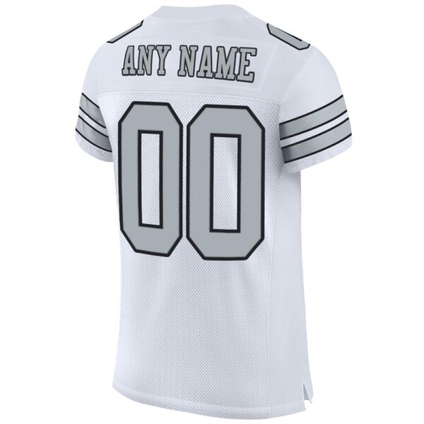 Custom White Silver-Black Mesh Authentic Football Jersey