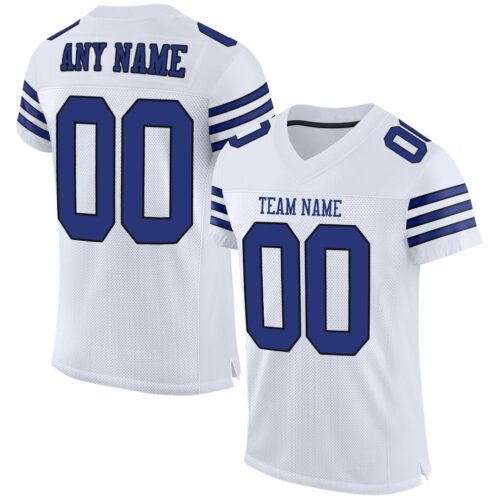 white_0049 Custom White Royal-Black Mesh Authentic Football Jersey