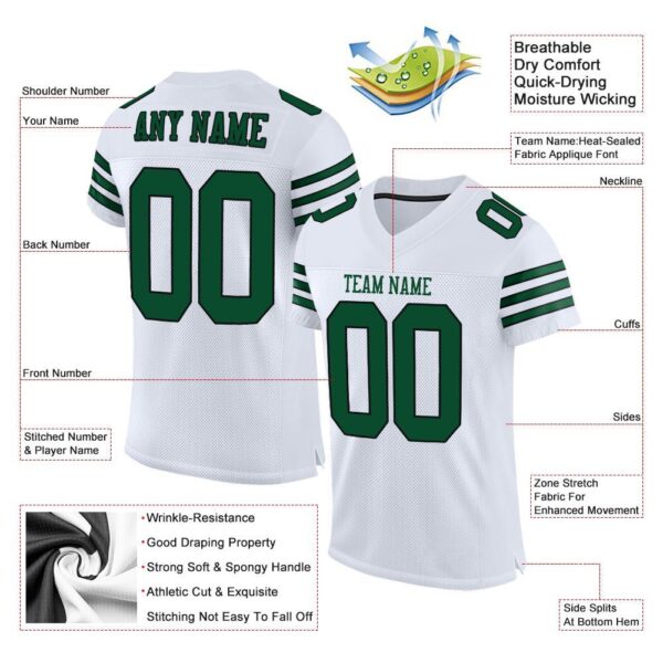 Custom White Grass Green-Black Mesh Authentic Football Jersey