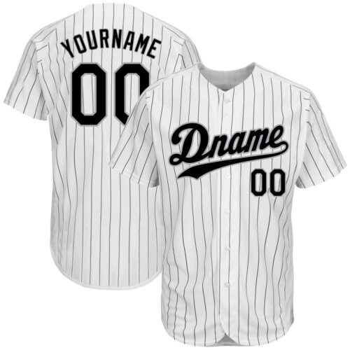 white_0071 Custom White Black Pinstripe Black-Gray Authentic Baseball Jersey