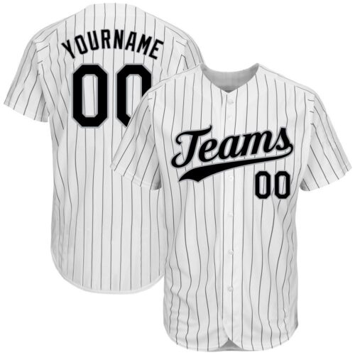 white_0073 Custom White Black Pinstripe Black-Gray Authentic Baseball Jersey