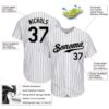 Custom White Purple Pinstripe Black-Gray Authentic Baseball Jersey