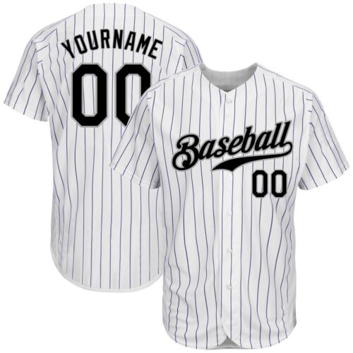 white_0081 Custom White Purple Pinstripe Black-Gray Authentic Baseball Jersey