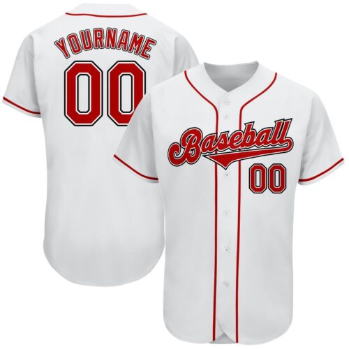 white_0103 Custom White Red-Black Authentic Baseball Jersey