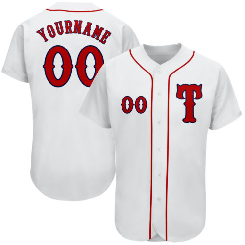 white_0105 Custom White Red-Navy Authentic Baseball Jersey