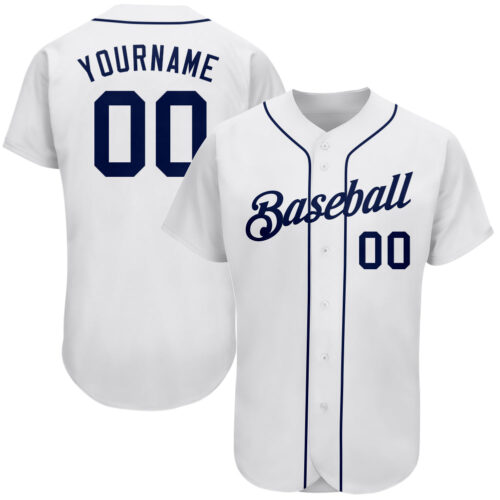 white_0129 Custom White Navy Authentic Baseball Jersey
