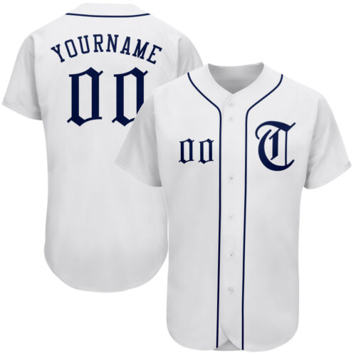 white_0131 Custom White Navy Authentic Baseball Jersey