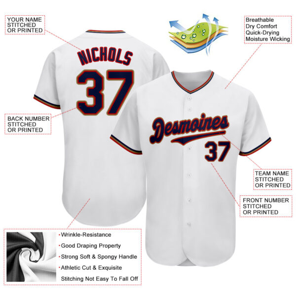 Custom White Navy-Red Authentic Baseball Jersey