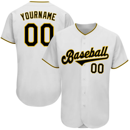 white_0165 Custom White Black-Gold Authentic Baseball Jersey