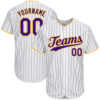 Custom White Purple Pinstripe Purple-Gold Authentic Baseball Jersey