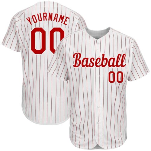 white_0187 Custom White Red Pinstripe Red-White Authentic Baseball Jersey