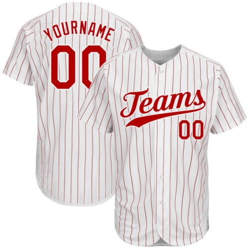 white_0189 Custom White Red Pinstripe Red-White Authentic Baseball Jersey