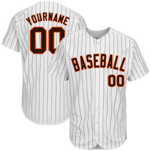 white_0199 Custom White Brown Pinstripe Brown-Orange Authentic Baseball Jersey