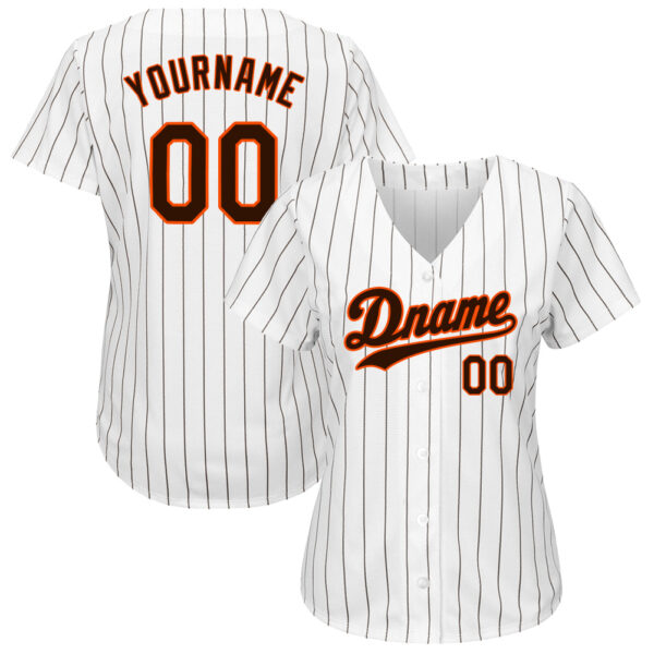 Custom White Brown Pinstripe Brown-Orange Authentic Baseball Jersey