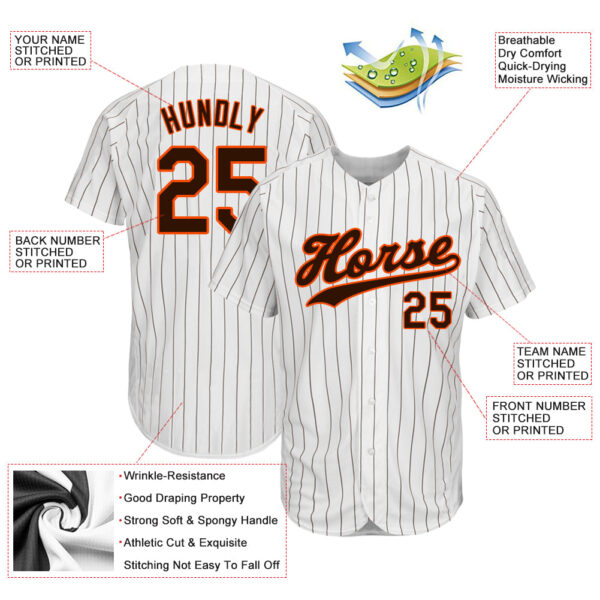 Custom White Brown Pinstripe Brown-Orange Authentic Baseball Jersey