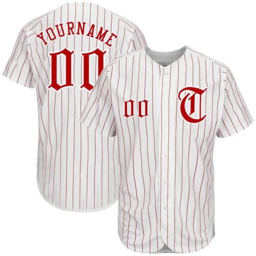 white_0214 Custom White Red Pinstripe Red-White Authentic Baseball Jersey