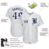 Custom White Navy Pinstripe Navy-Gray Authentic Baseball Jersey
