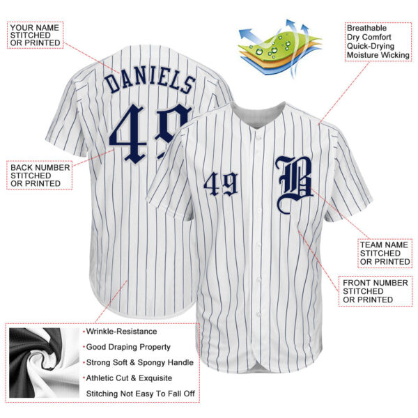 Custom White Navy Pinstripe Navy-Gray Authentic Baseball Jersey