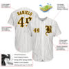 Custom White Brown Pinstripe Brown-Gold Authentic Baseball Jersey