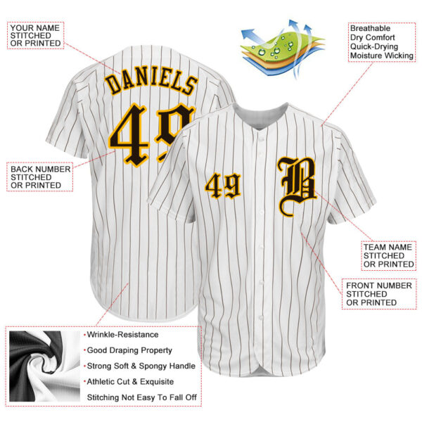 Custom White Brown Pinstripe Brown-Gold Authentic Baseball Jersey