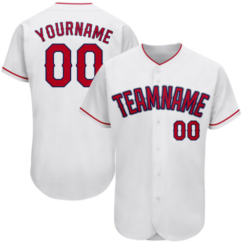 white_0230 Custom White Red-Navy Authentic Baseball Jersey