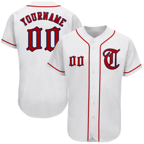 white_0234 Custom White Red-Navy Authentic Baseball Jersey
