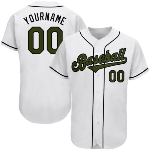 white_0240 Custom White Olive-Black Authentic Memorial Day Baseball Jersey