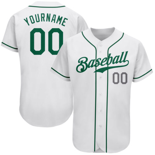 white_0248 Custom White Kelly Green-Light Gray Authentic Baseball Jersey