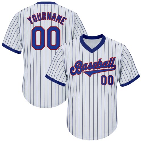 white_0252 Custom White Royal Pinstripe Royal-Red Authentic Throwback Rib-Knit Baseball Jersey Shirt