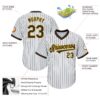 Custom White Brown Pinstripe Brown-Gold Authentic Throwback Rib-Knit Baseball Jersey Shirt