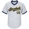 Custom White Navy Pinstripe Navy-Gold Authentic Throwback Rib-Knit Baseball Jersey Shirt