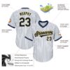 Custom White Navy Pinstripe Navy-Gold Authentic Throwback Rib-Knit Baseball Jersey Shirt