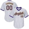 Custom White Purple Pinstripe Purple-Gold Authentic Throwback Rib-Knit Baseball Jersey Shirt
