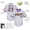 Custom White Purple Pinstripe Purple-Gold Authentic Throwback Rib-Knit Baseball Jersey Shirt